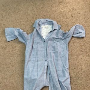 Blue and white striped long sleeved shirt